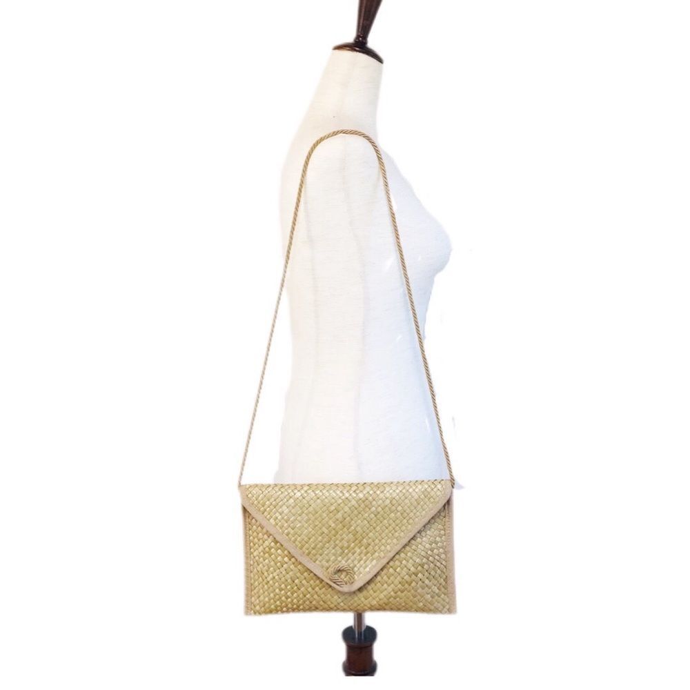 VINTAGE Liz Clairborne Woven Straw‎ Envelope Shoulder Bag Purse Tan Beige Summer